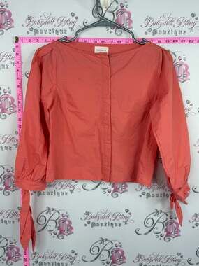 KASHIECA blouse orange Coral Tie-Sleeve Cropped Blouse - Women